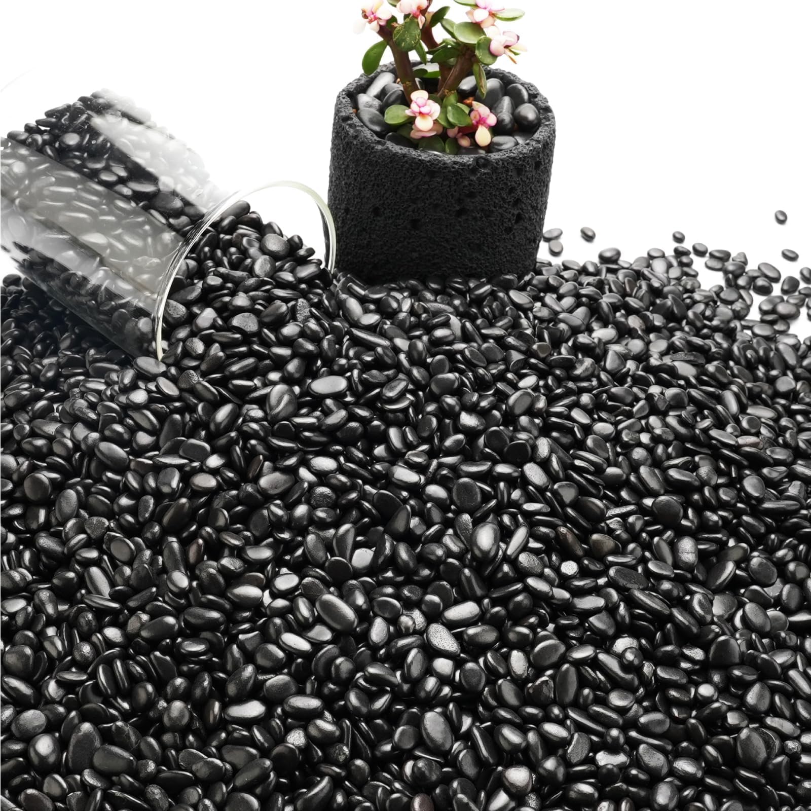 NUPICK river rocks 4-6mm for indoor plants enhance soil appearance and moisture retention.