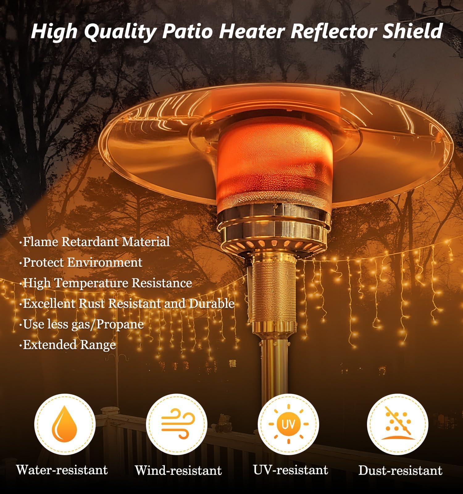 NUPICK 33-inch shield fits many standard propane patio heaters.