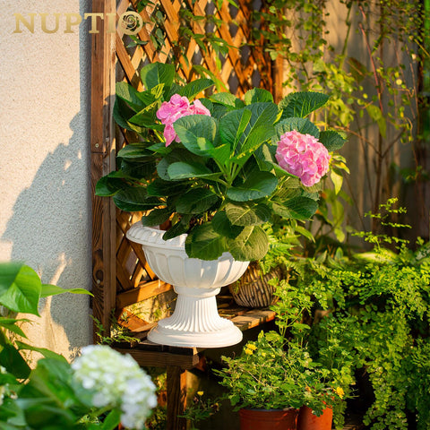 NUPTIO classic urn planter side view, durable outdoor decor for balcony