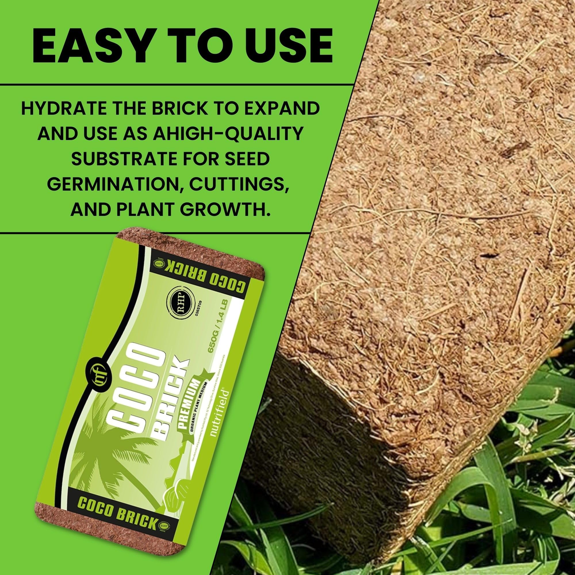 Nutrifield Coco Coir Brick being hydrated; high water retention supports roots