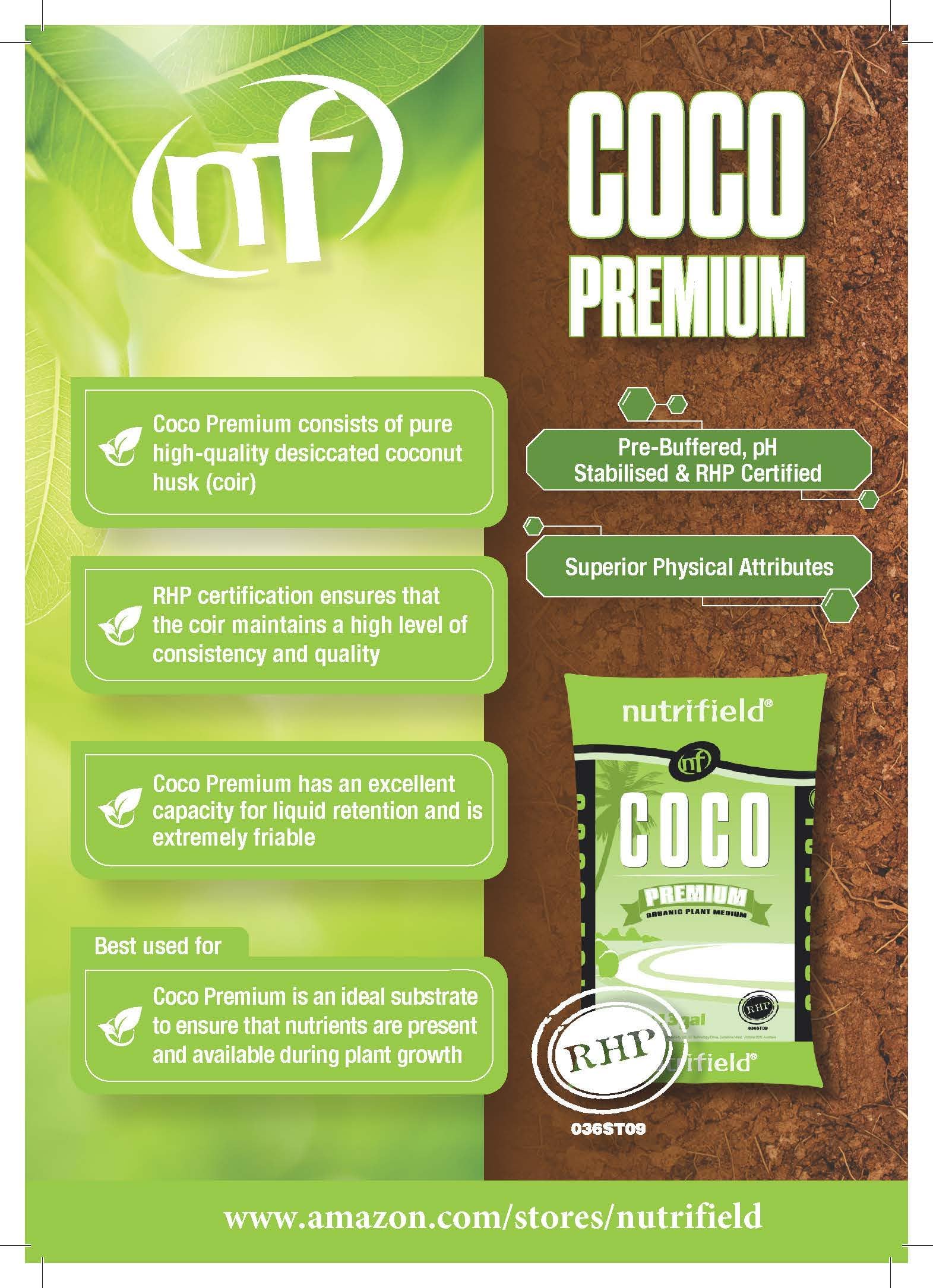 NUTRIFIELD coco coir in hydroponic setup, offering consistent texture.