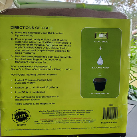 NUTRIFIELD Coco Coir Brick with pH stabilisation and accessibility
