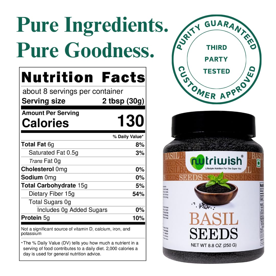Nutriwish basil seeds sprinkled on salad for fiber and crunch