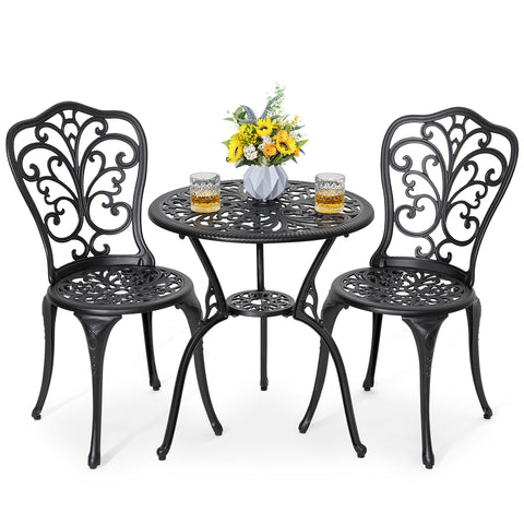 NUU GARDEN 3-Piece Bistro Set in black with umbrella hole viewed from above