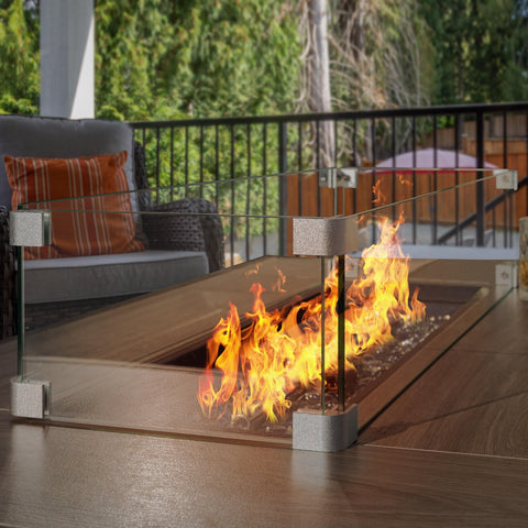 NUU GARDEN glass wind guard remains heat resistant for durable outdoor use.
