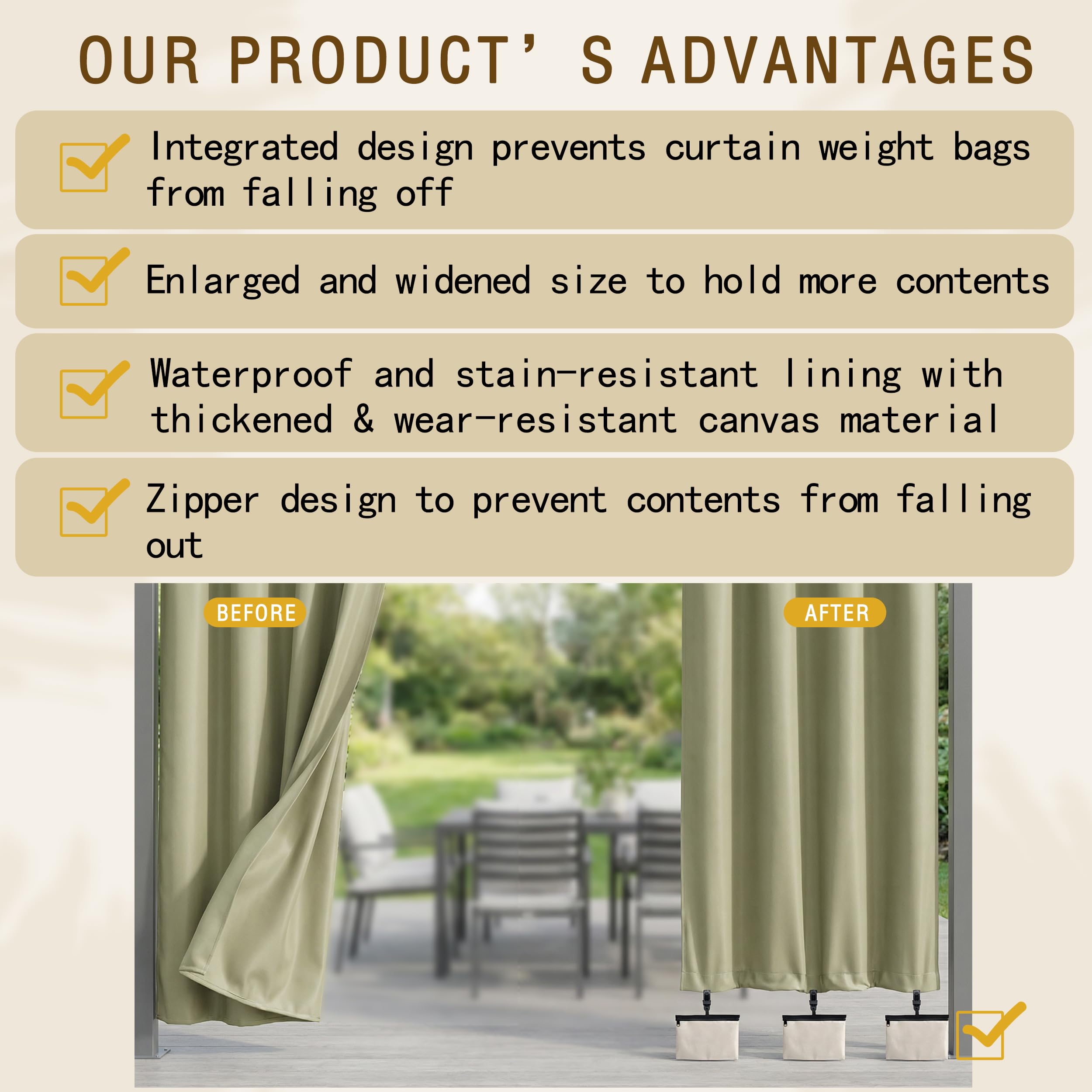 Nuyoach multipurpose curtain weights stabilize sun shades and banners outdoors