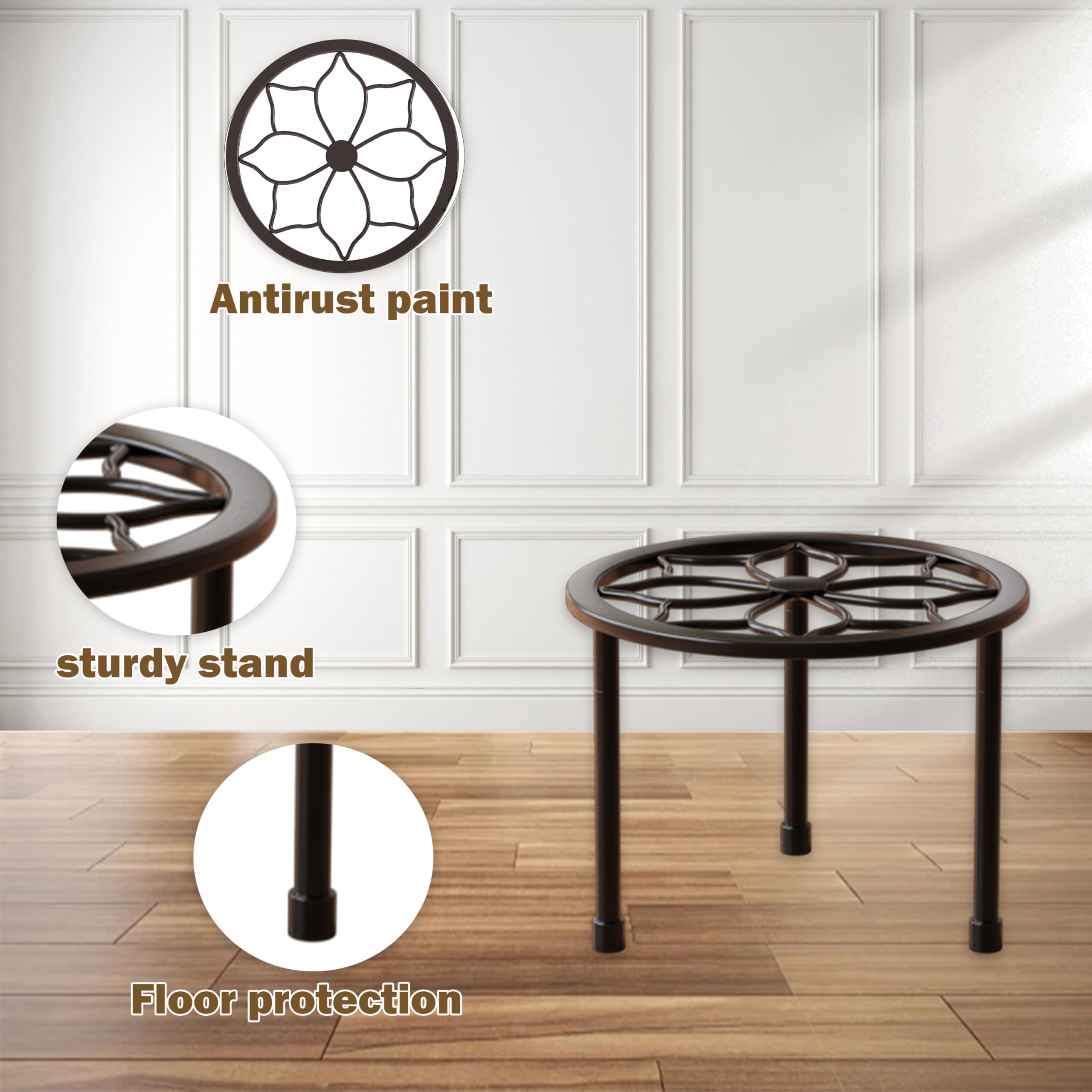 NUZZERO metal plant stand different-heights demonstrates adaptable layout for varied plant sizes.