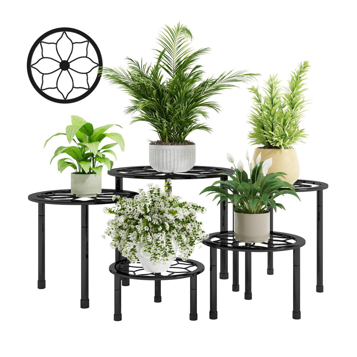 NUZZERO metal plant stand indoor-outdoor in black supports versatile display