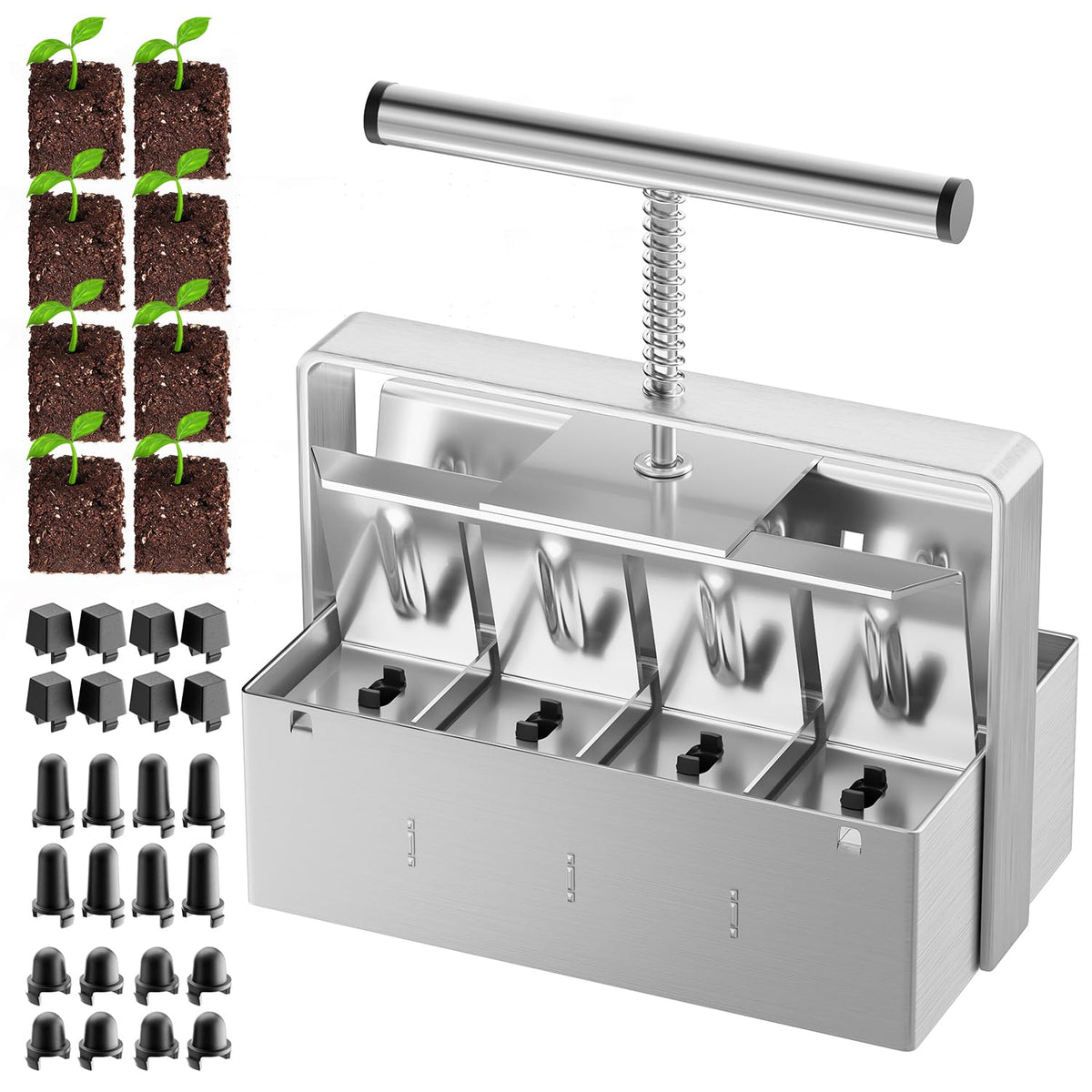 NVRGIUP soil blocker with 8-cell design forms uniform seed blocks