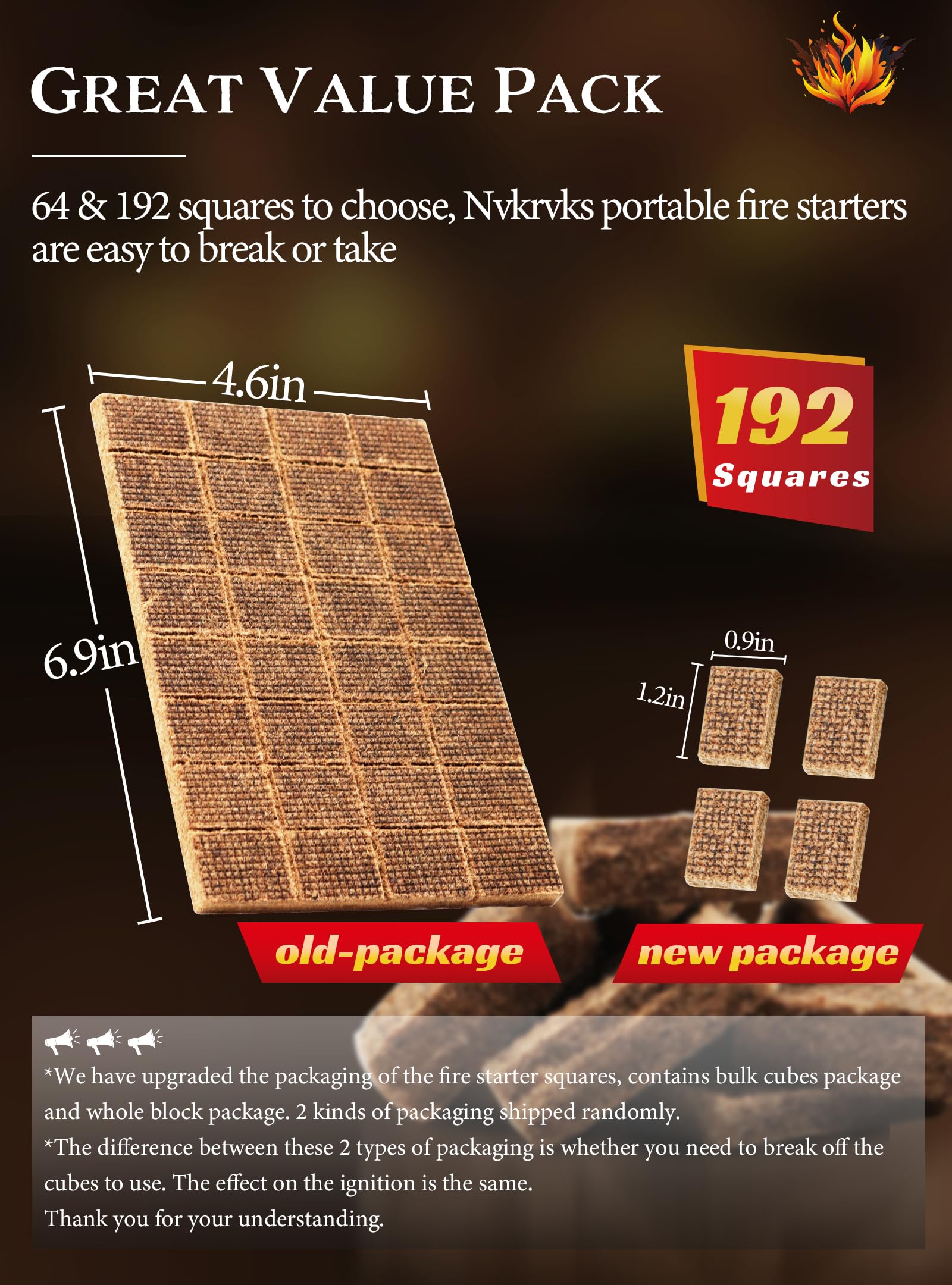 Nvkrvks Fire Starter Squares in pack ready for outdoor cooking and camping.
