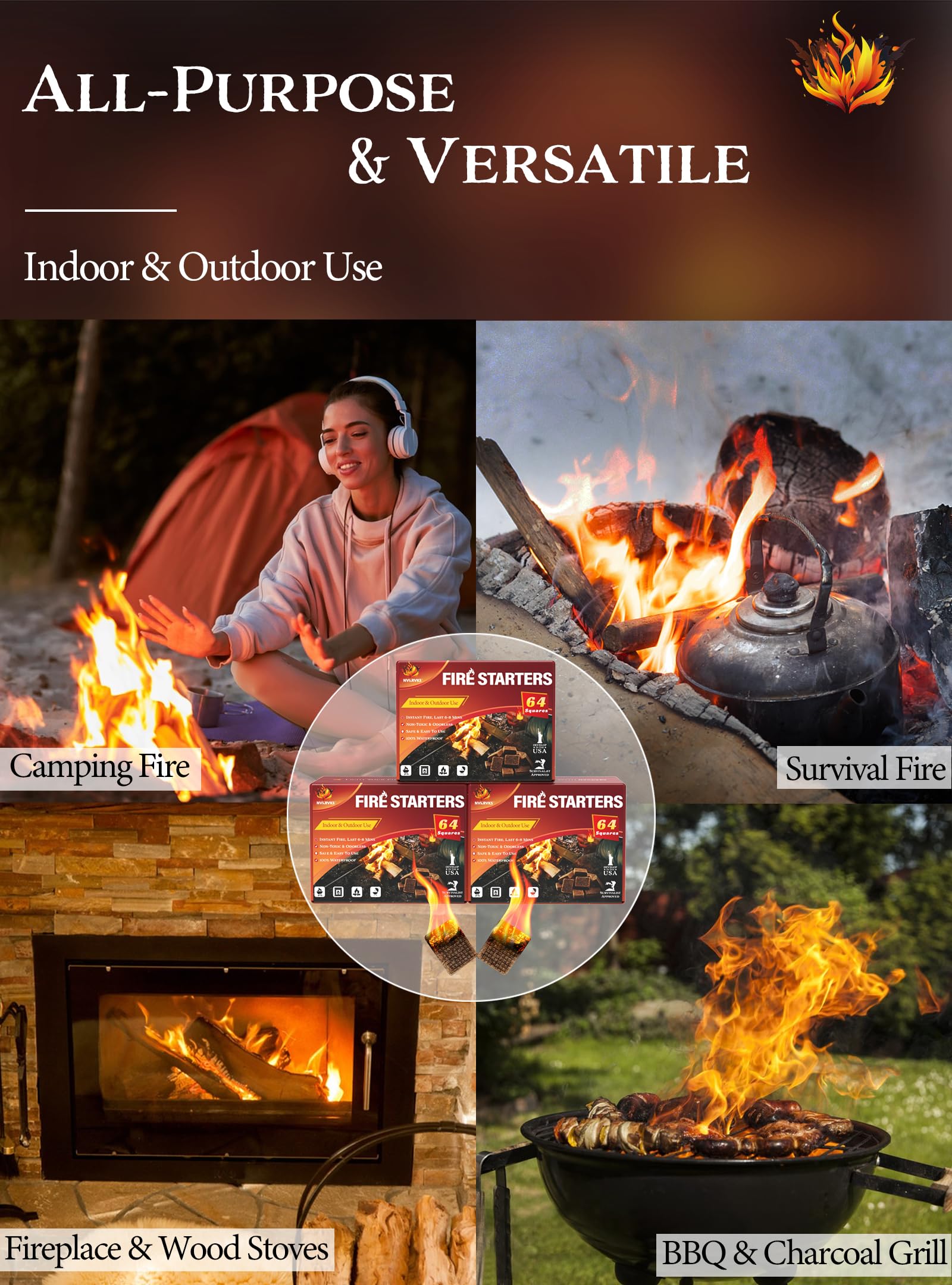 Nvkrvks Fire Starter Squares being lit from a corner for quick start.