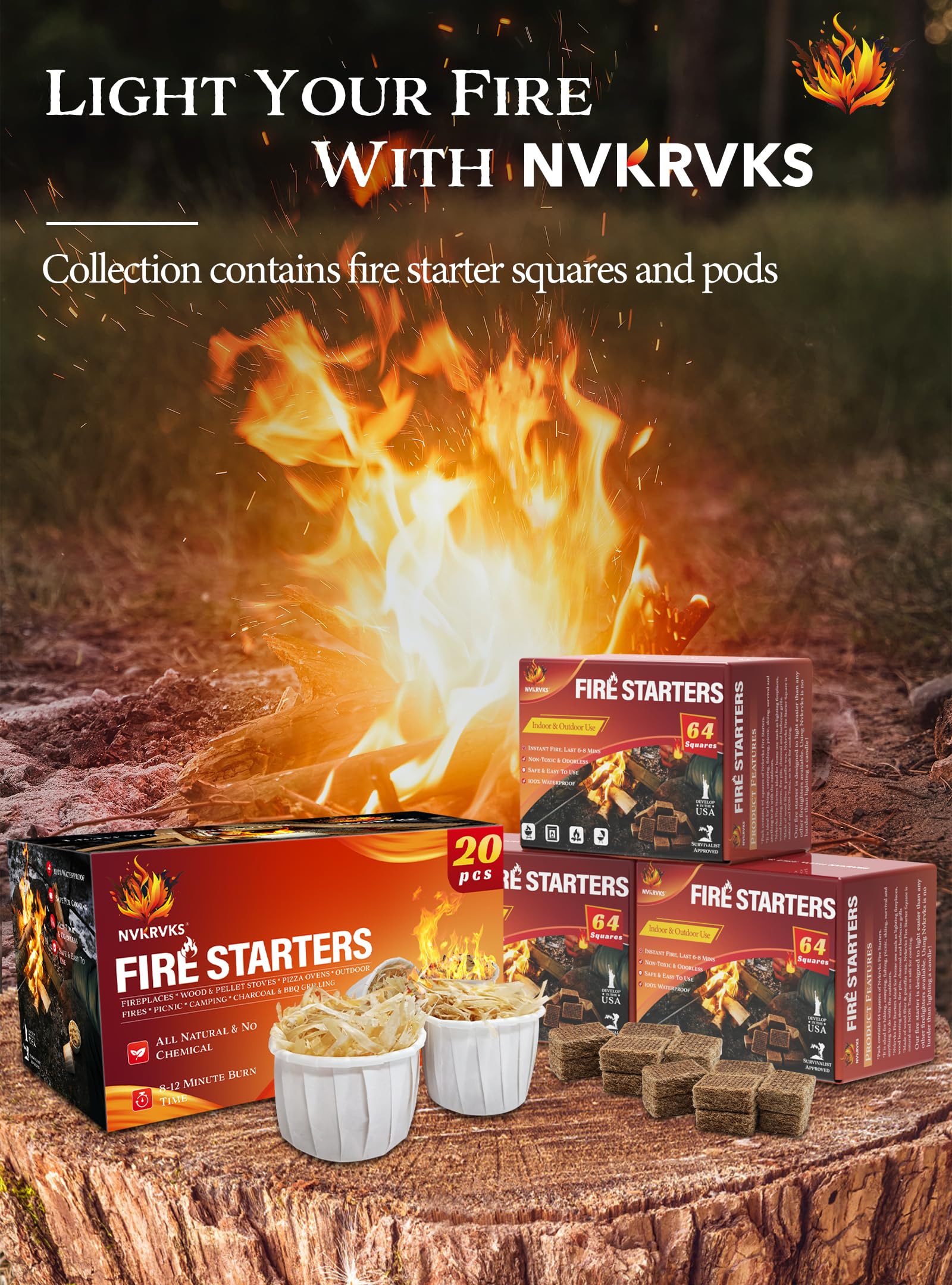 Nvkrvks Fire Starter Squares bulk packaging for easy use.