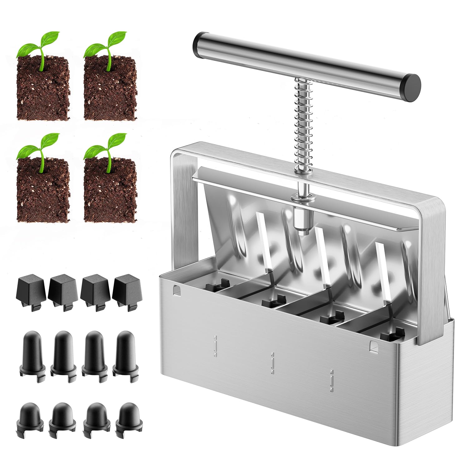 NVRGIUP soil blocker 4-block 2-inch in action creates uniform seed blocks
