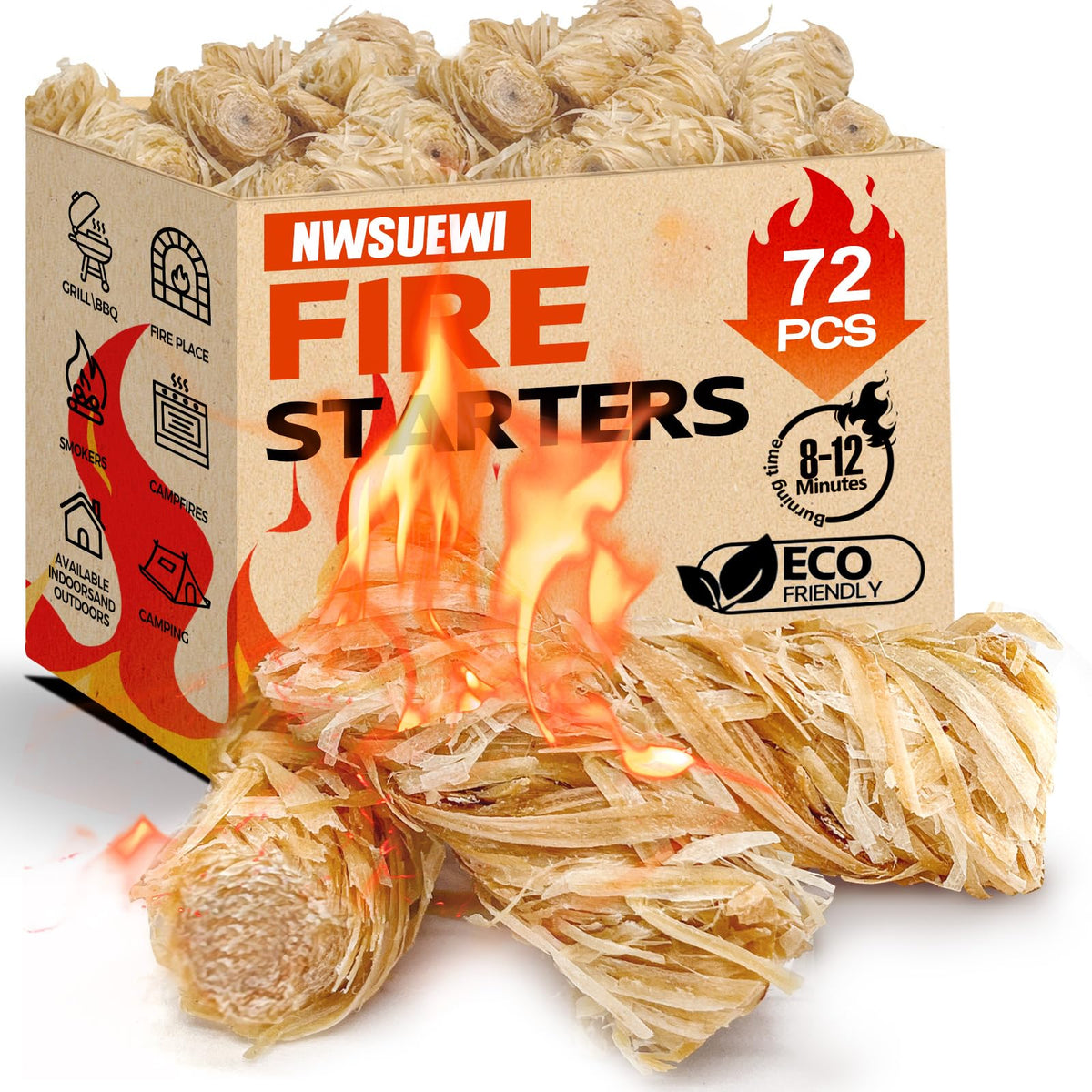 Nwsuewi 72pcs fire starters pack for quick outdoor ignition