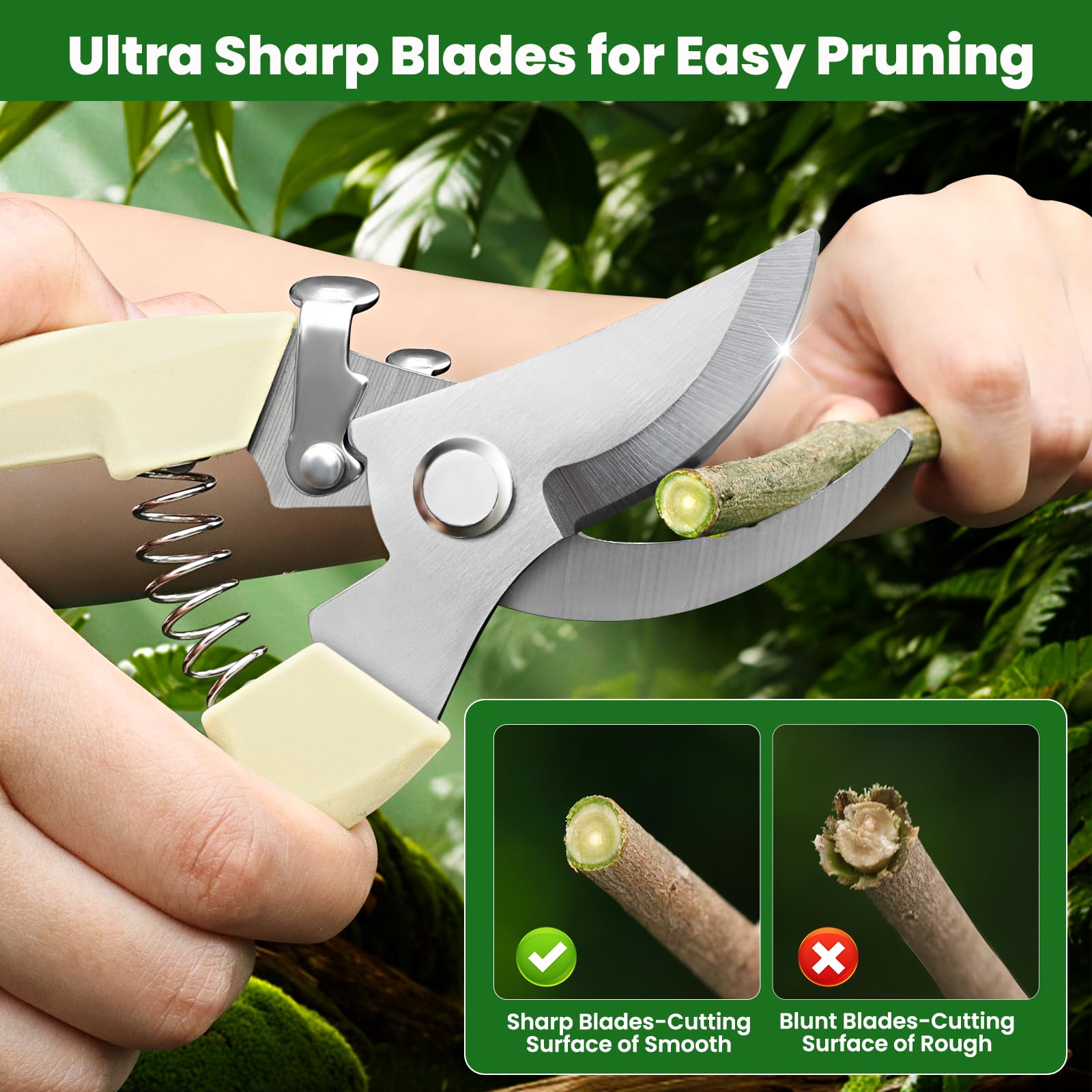 NXIRQNH pruning shears close-up of stainless steel blades for clean cuts