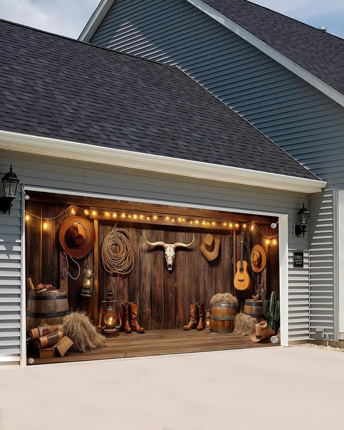 NYMB Halloween spooky skull decor creates a mysterious garage atmosphere.