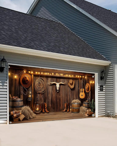 NYMB Halloween spooky skull decor creates a mysterious garage atmosphere.