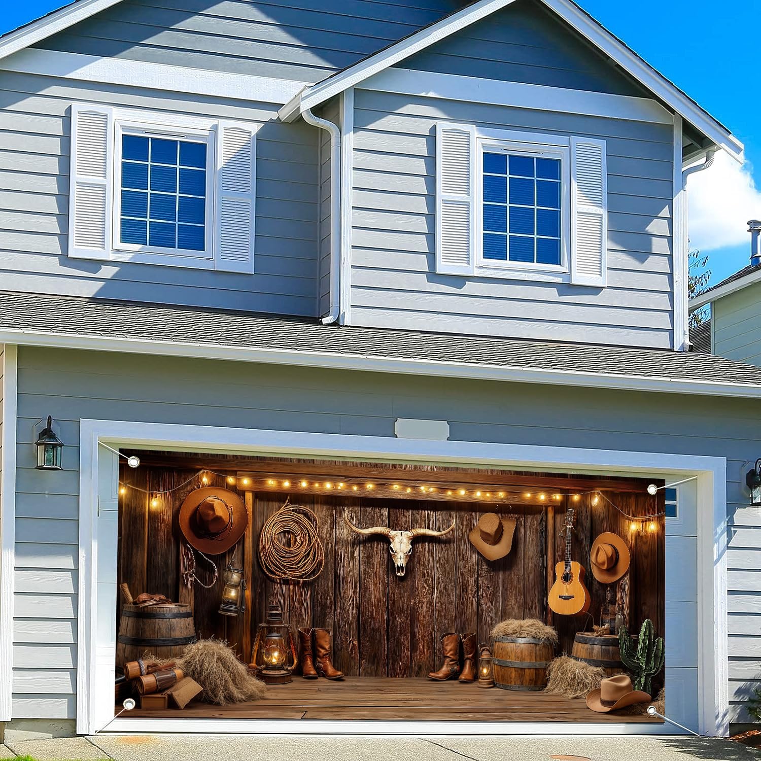 NYMB Vibrant color garage door decor enhances photos and party vibes.