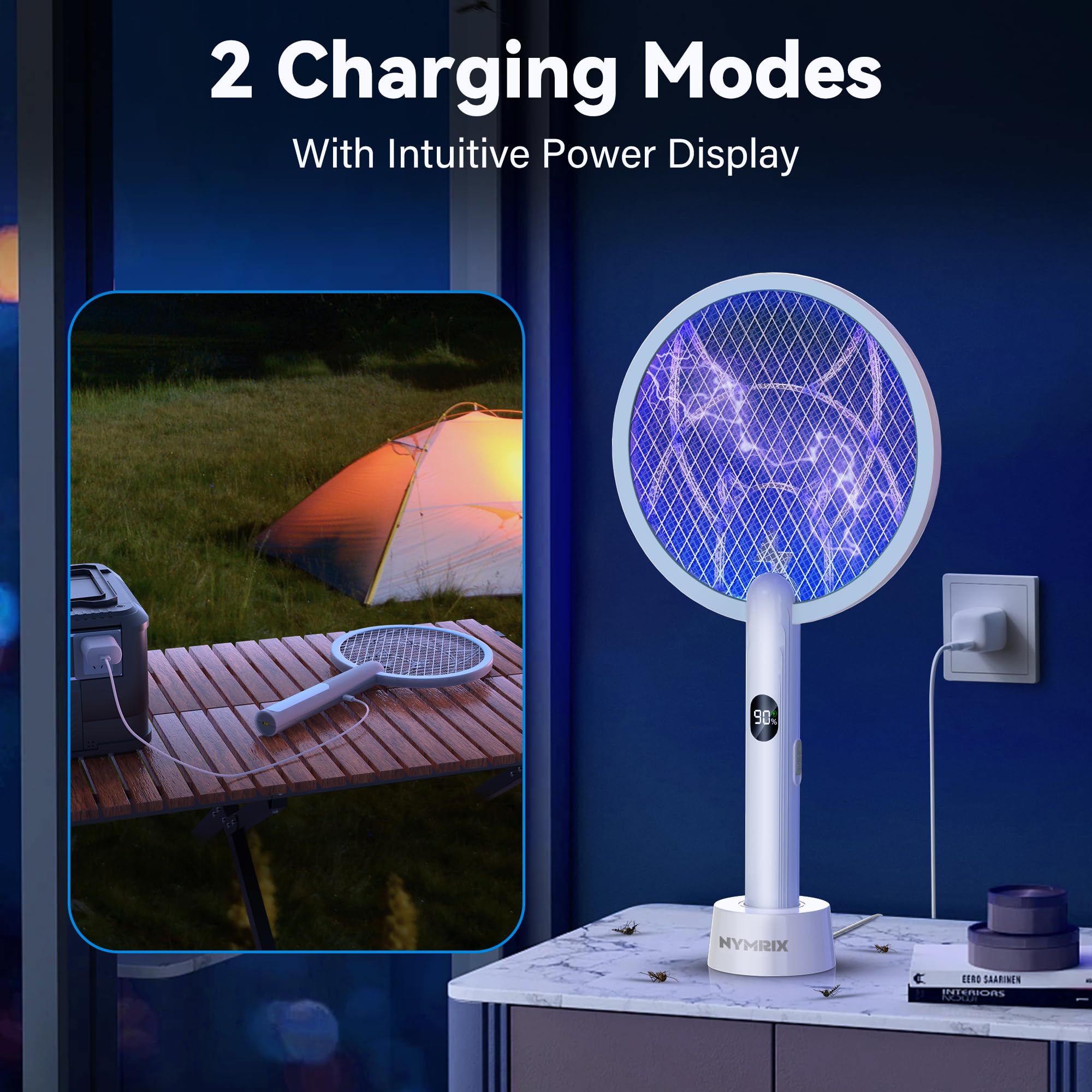 Nymrix electric fly swatter battery indicator shows remaining charge at a glance.