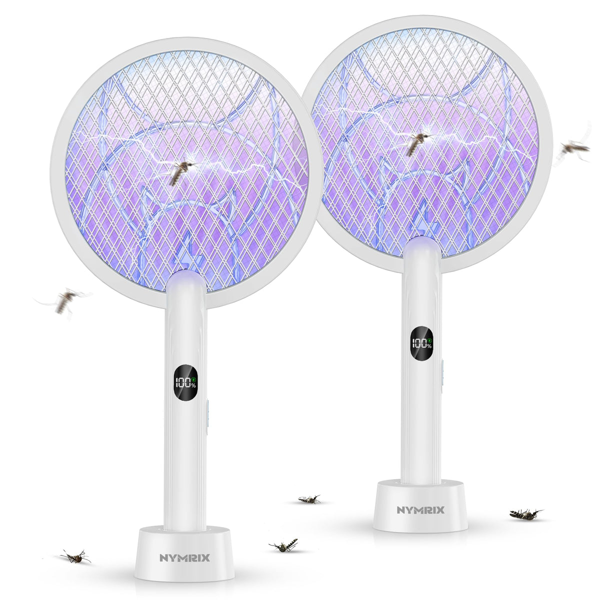 Nymrix electric fly swatter focused on 4100V kill for fast insect control