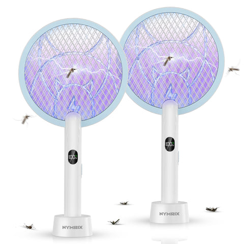 Nymrix electric fly swatter racket handheld mode for quick on-the-go pest control.