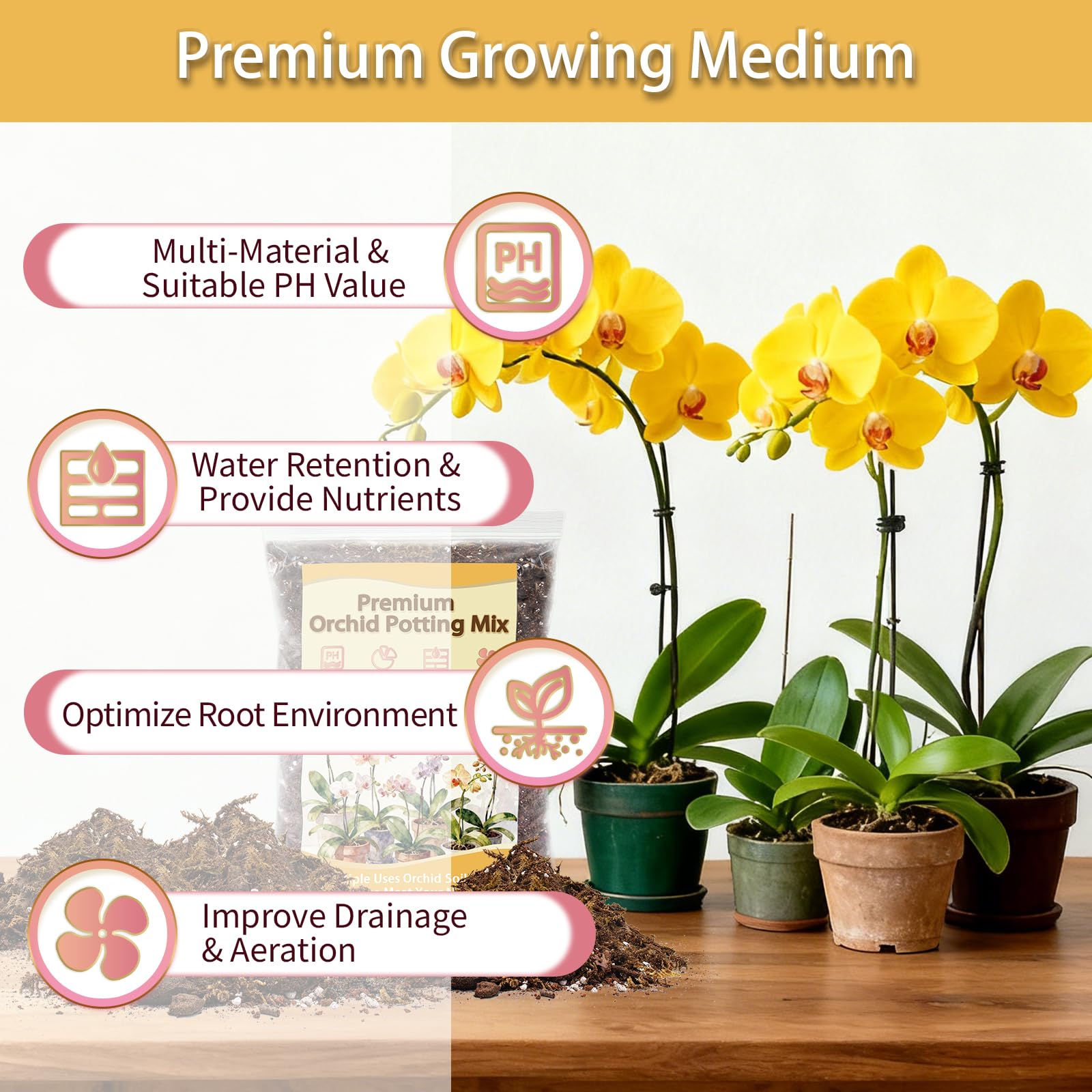 Premixed Nyobely orchid mix shows ready-to-use texture for easy repotting