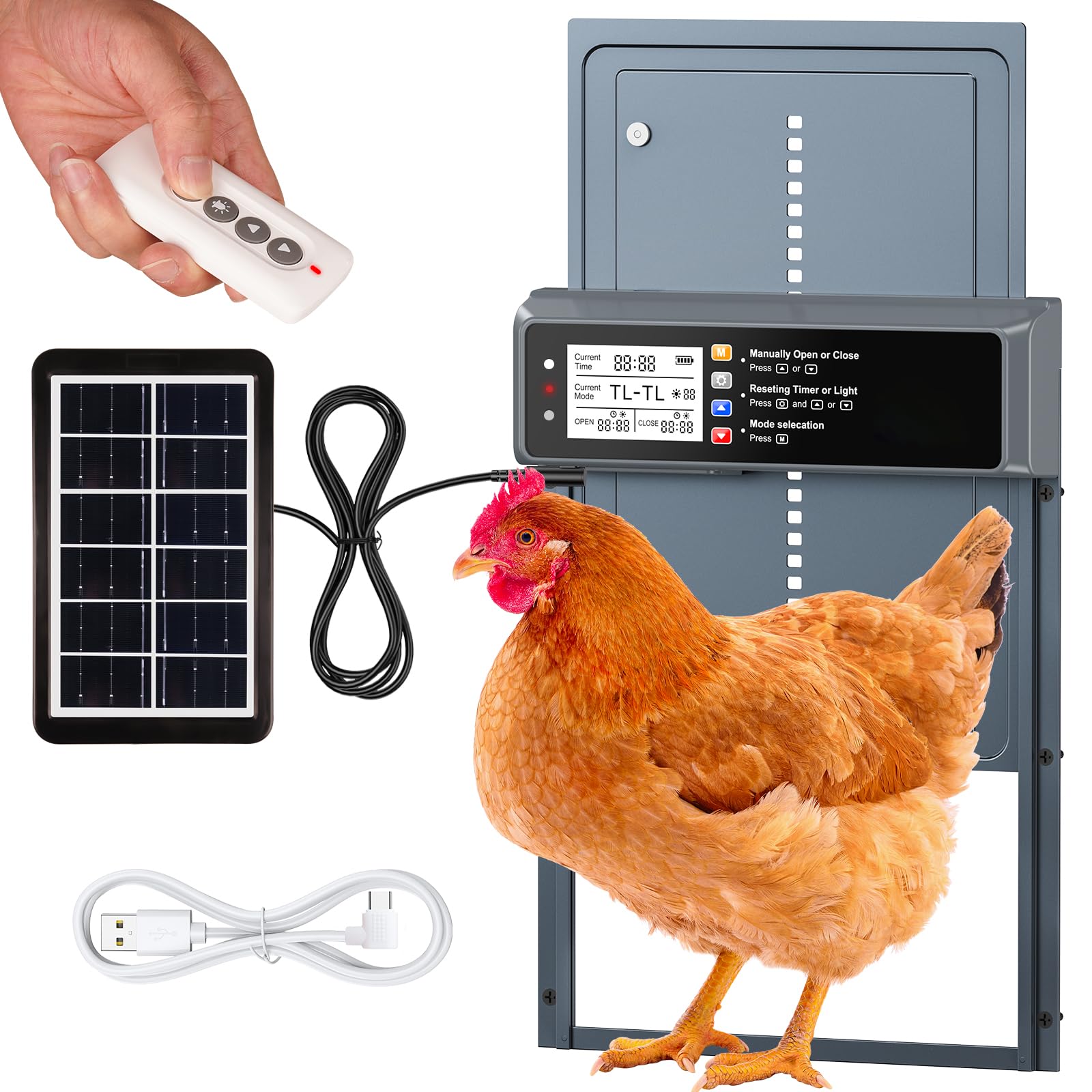 NyPots automatic door front view with solar panel and opening mechanism