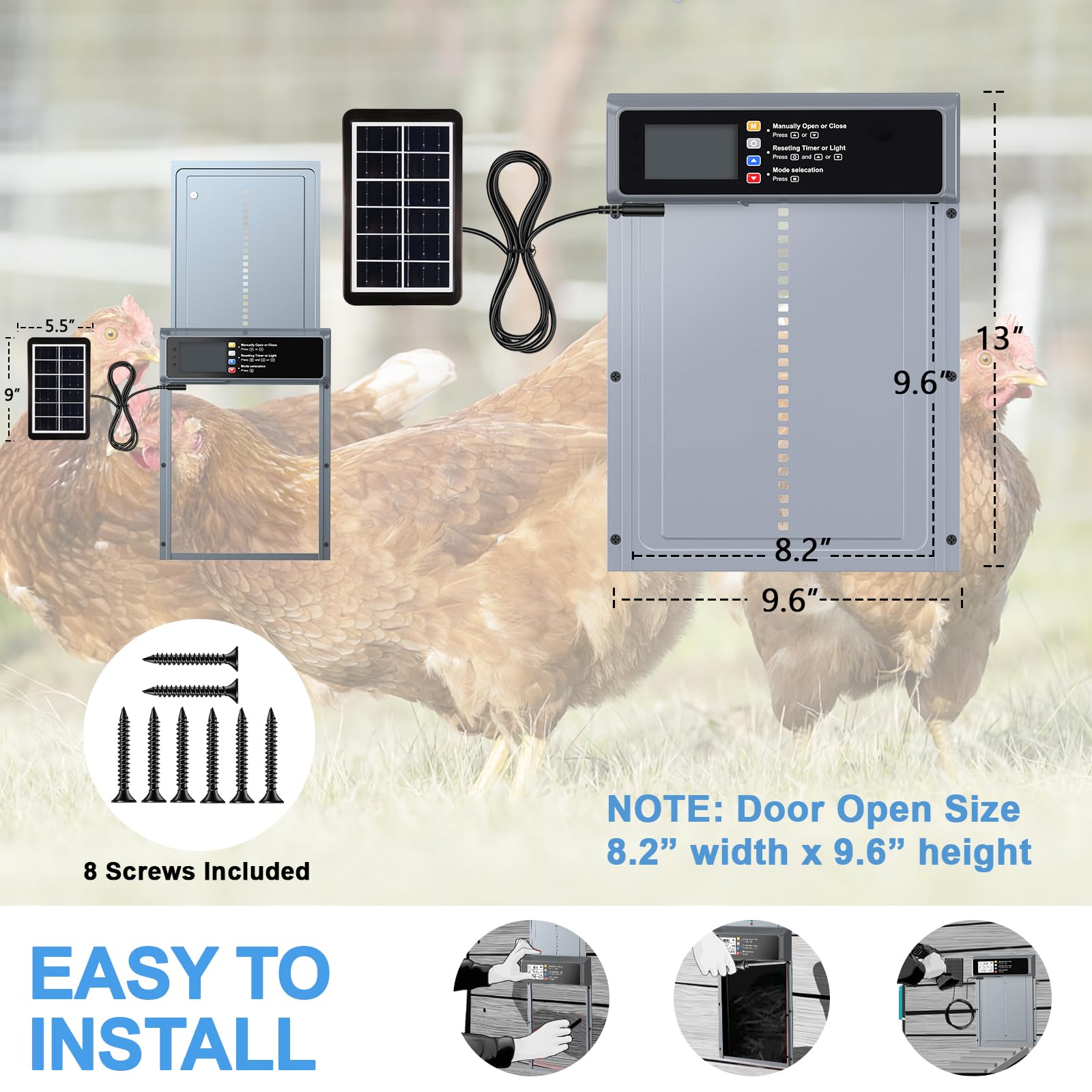 NyPots solar powered coop door in action opening at dawn