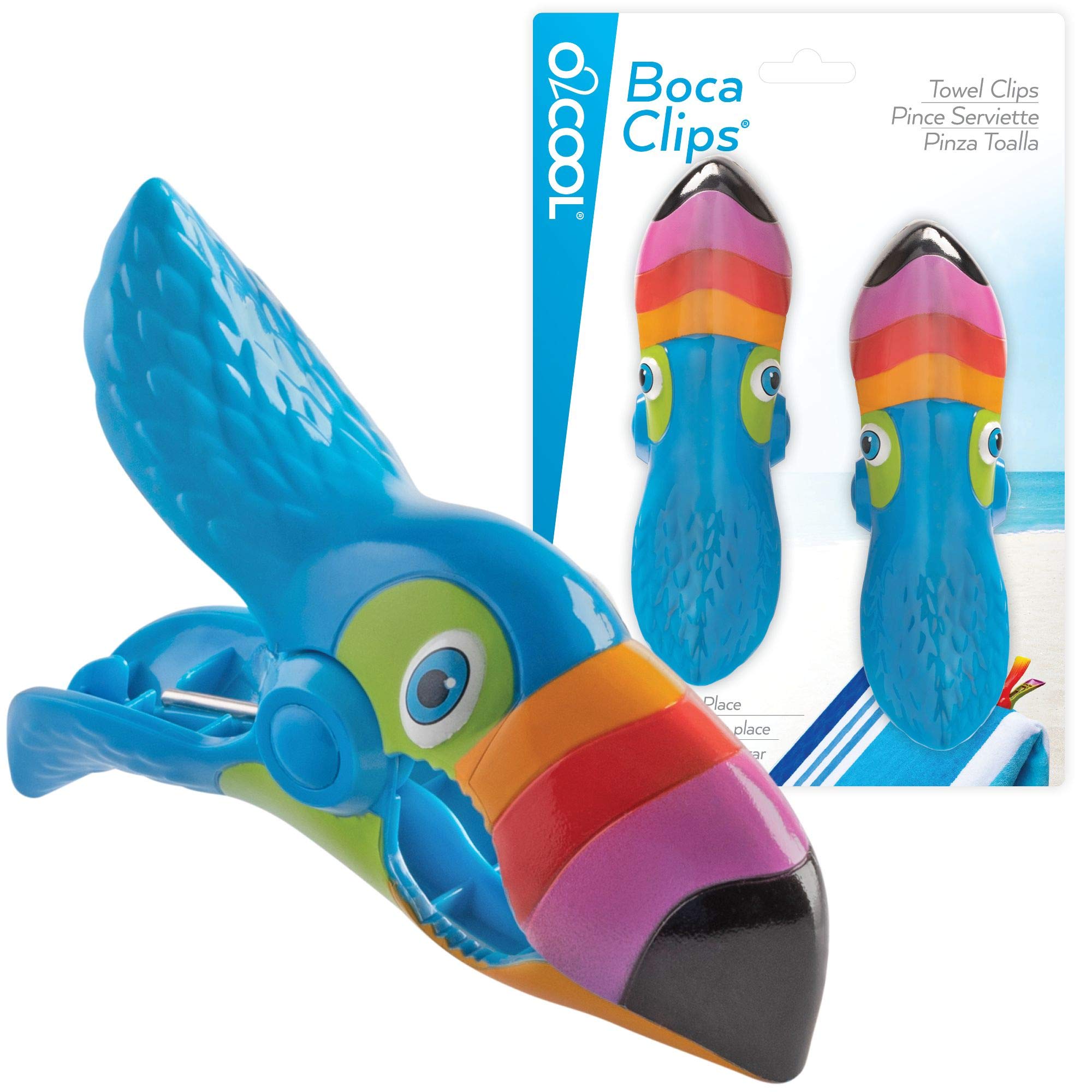 O2COOL BocaClip Tucan clip keeps towels in place on beach chairs.