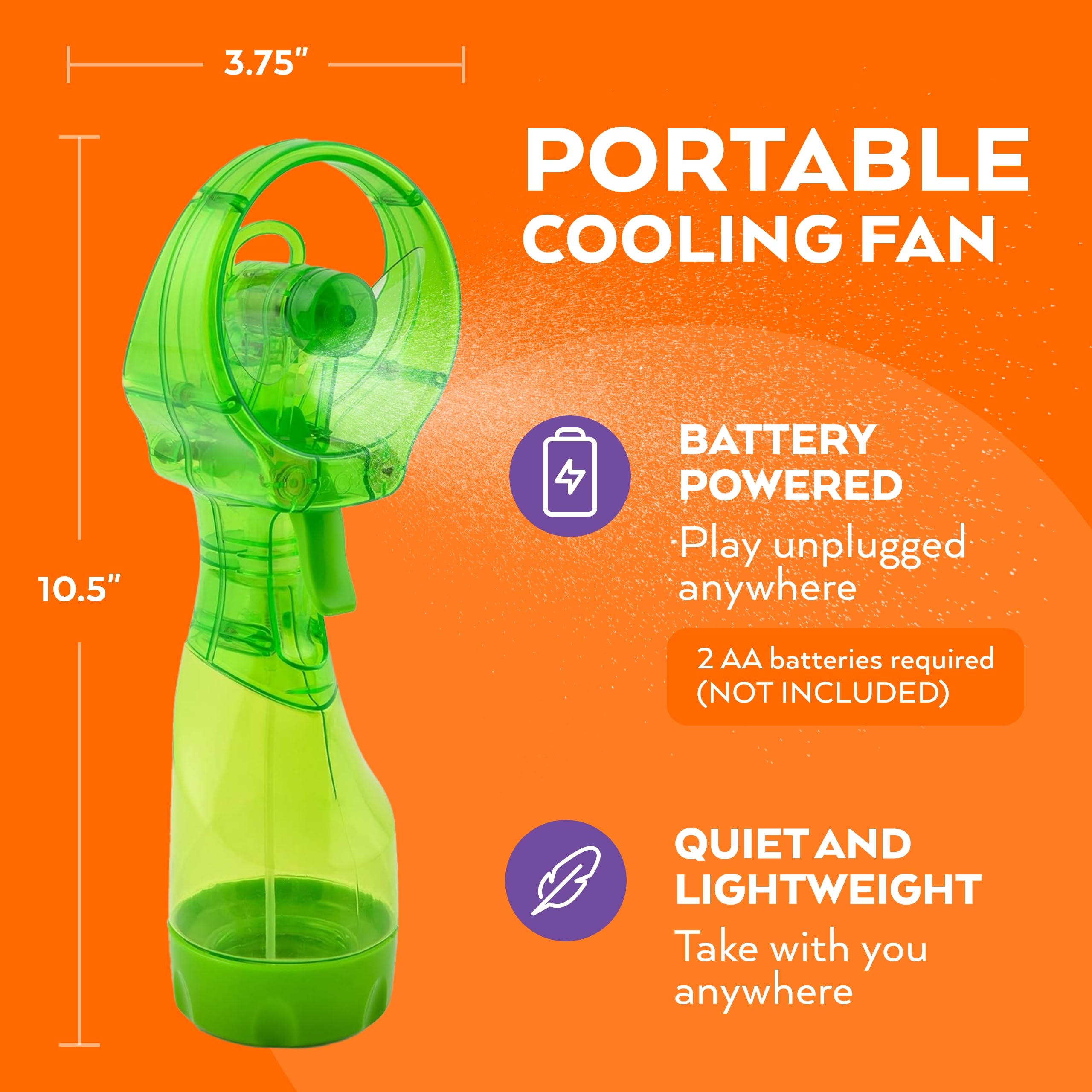O2COOL Deluxe misting fan green battery compartment for battery-powered portability