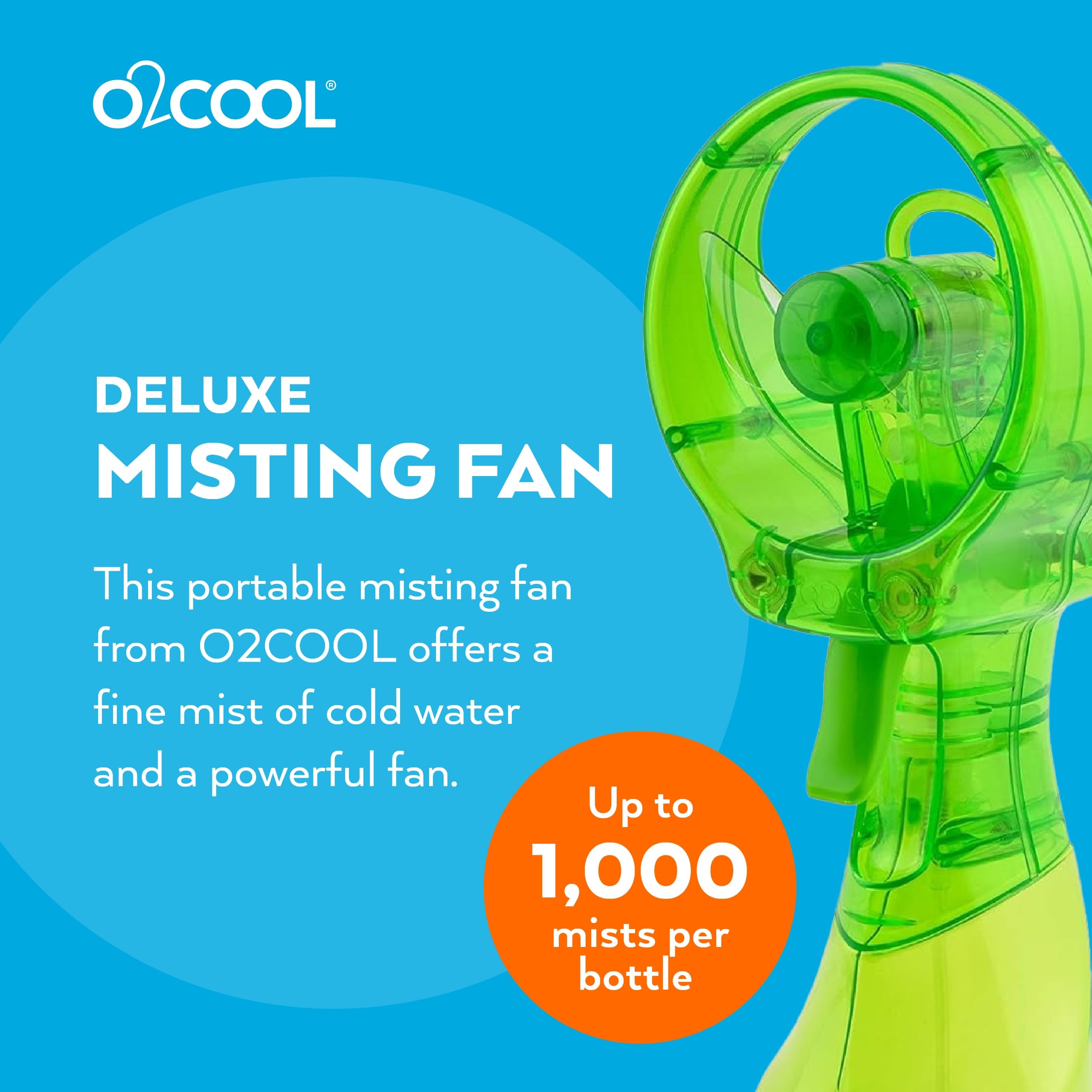 O2COOL Deluxe misting fan green side angle for outdoor use