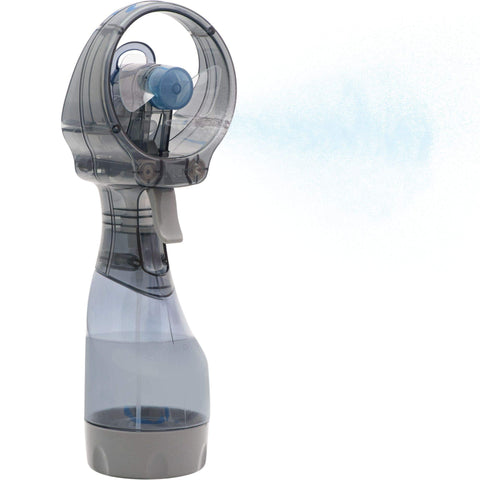 O2COOL misting fan grey front view, travel ready.