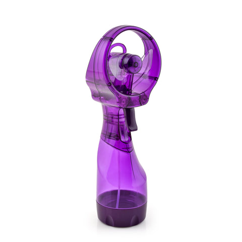 O2COOL Deluxe handheld misting fan purple closeup showing portable cooling on the go.