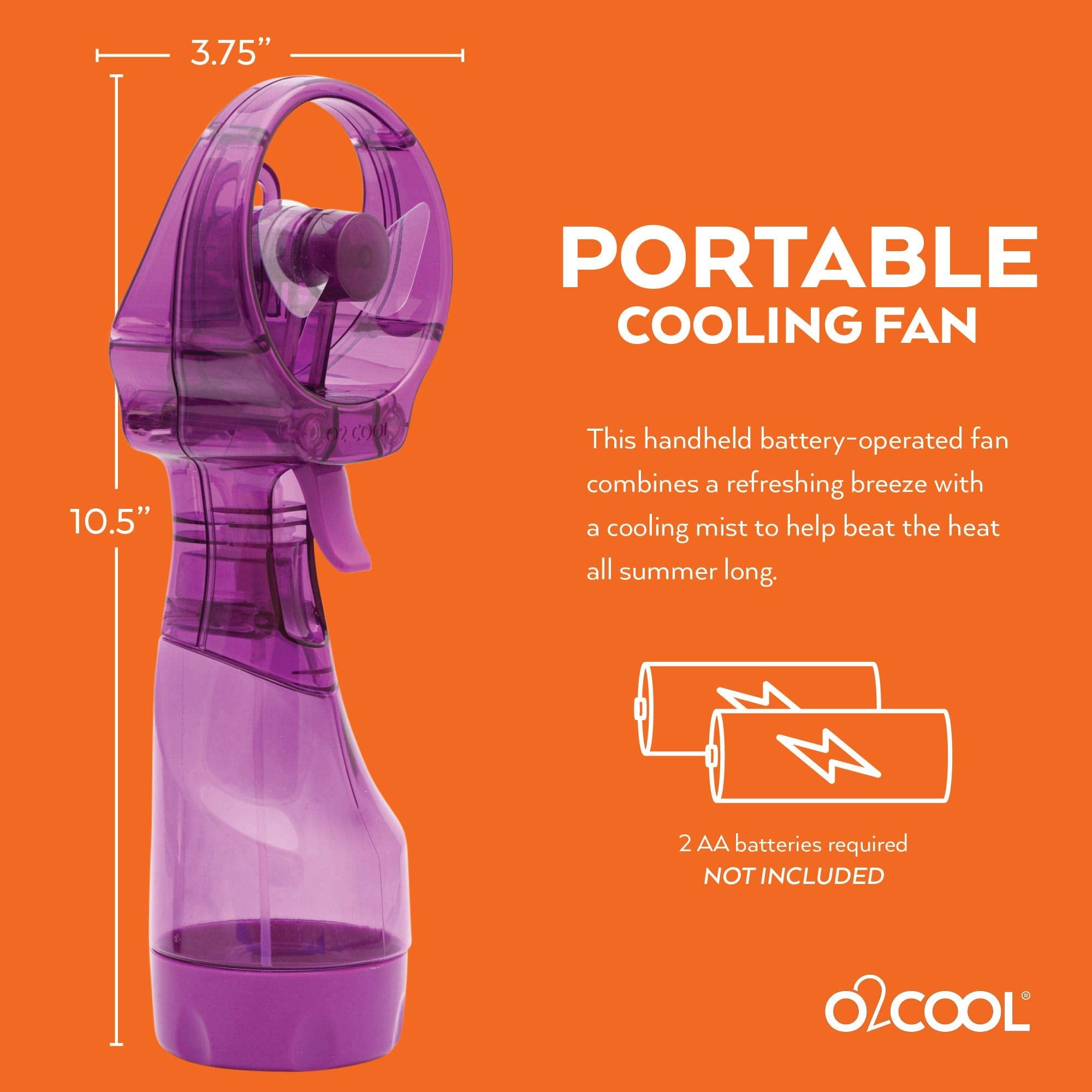 O2COOL Deluxe misting fan colorful design showcasing vibrant purple finish.