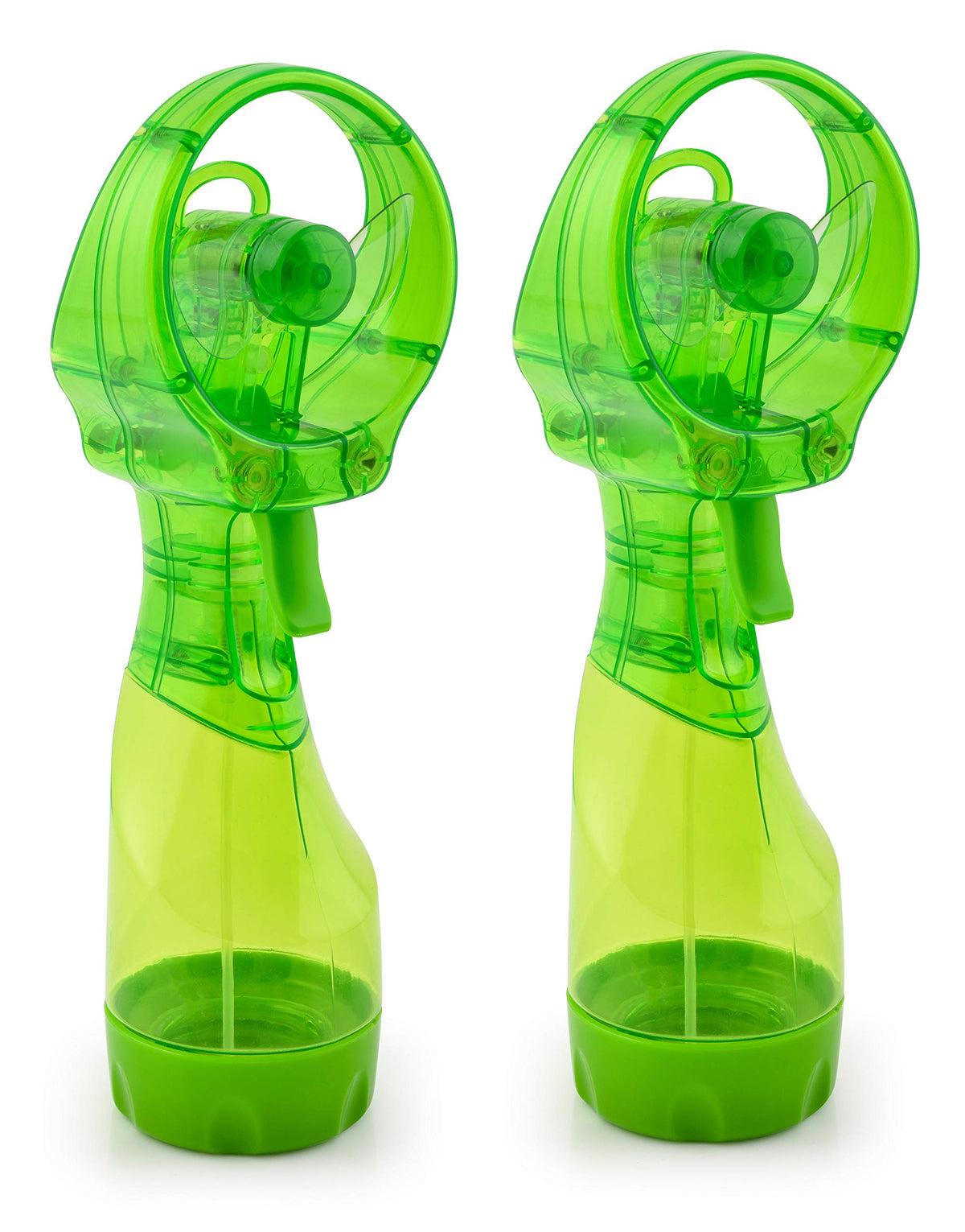 O2COOL Deluxe handheld misting fan green 2-pack pack-front for portable cooling.