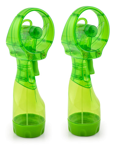 O2COOL Deluxe handheld misting fan green 2-pack pack-front for portable cooling.