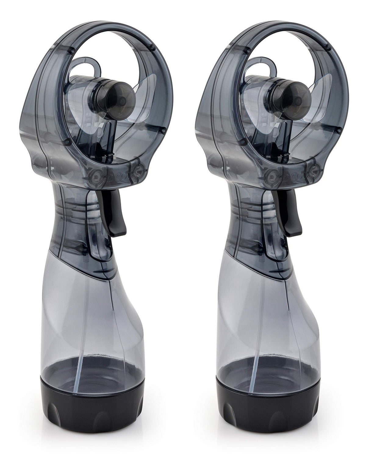 O2COOL Deluxe Misting Fan grey held in hand for on-the-go cooling.