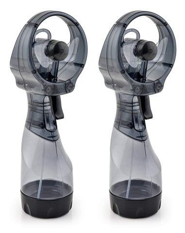 O2COOL Deluxe Misting Fan grey held in hand for on-the-go cooling.