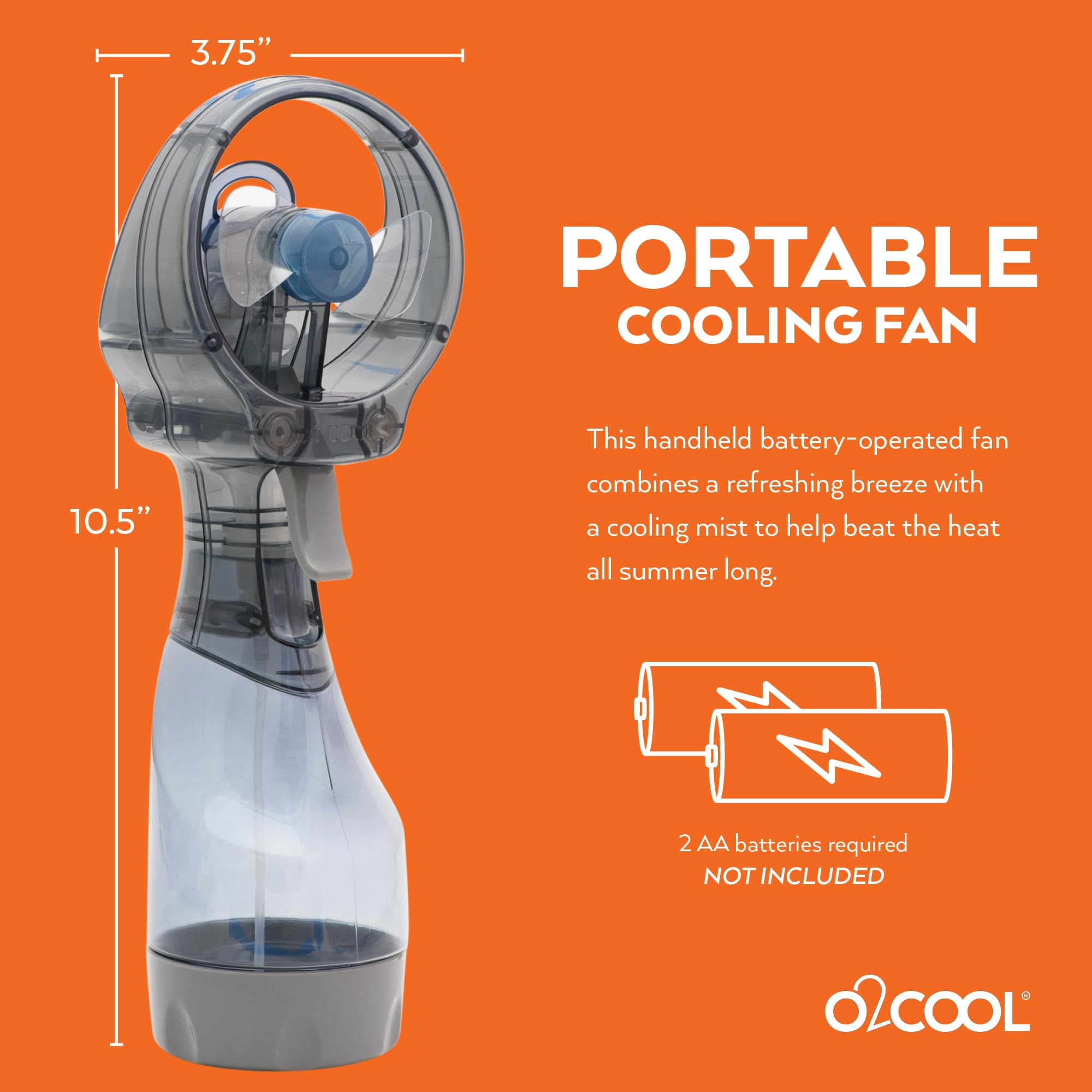 O2COOL Deluxe Misting Fan grey two-pack ready for travel packaging.