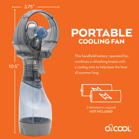 O2COOL Deluxe Misting Fan grey two-pack ready for travel packaging.