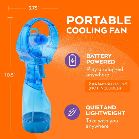O2COOL Deluxe Misting Fan light blue misting action demonstrates cooling spray