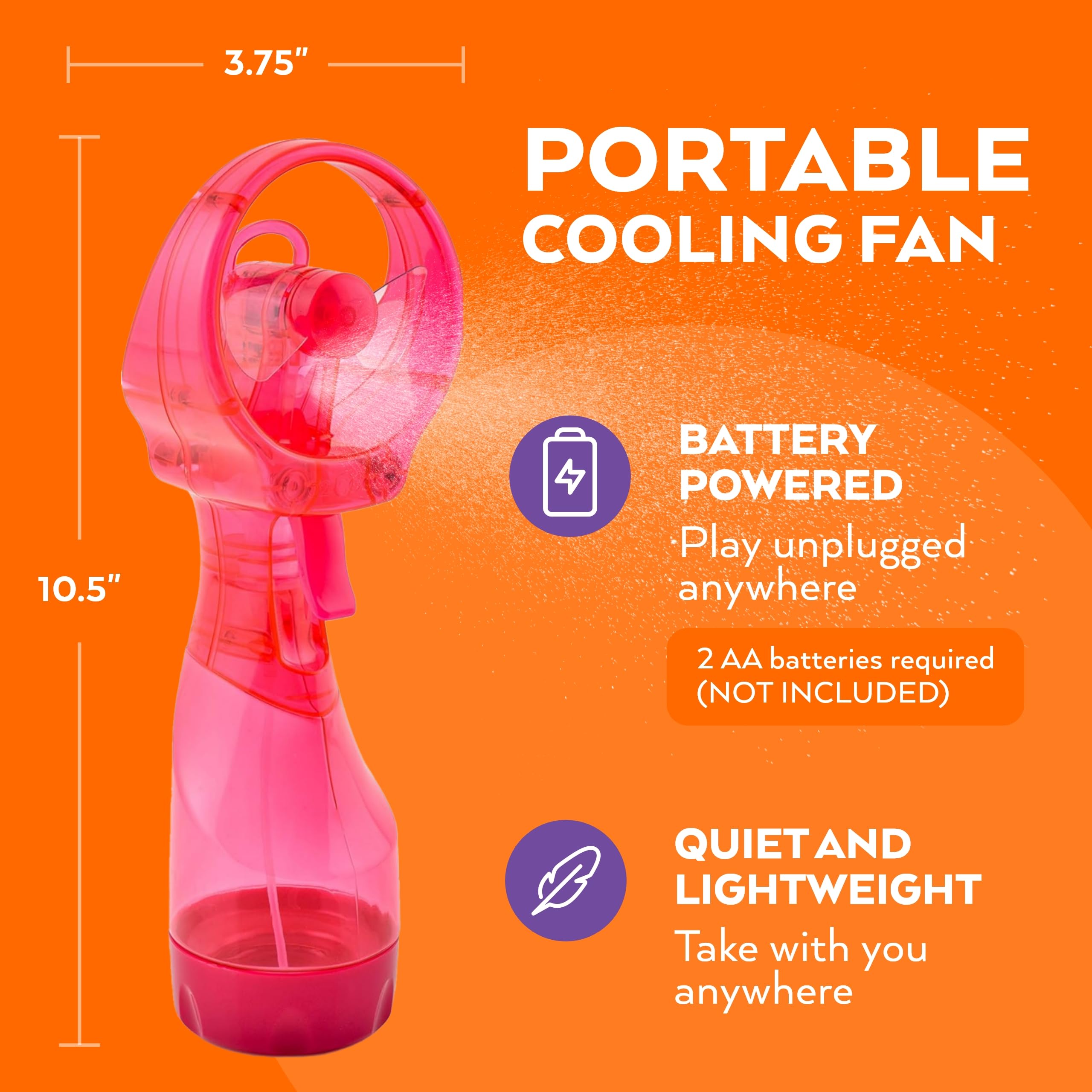 O2COOL Deluxe Misting Fan pink mist emission during use.