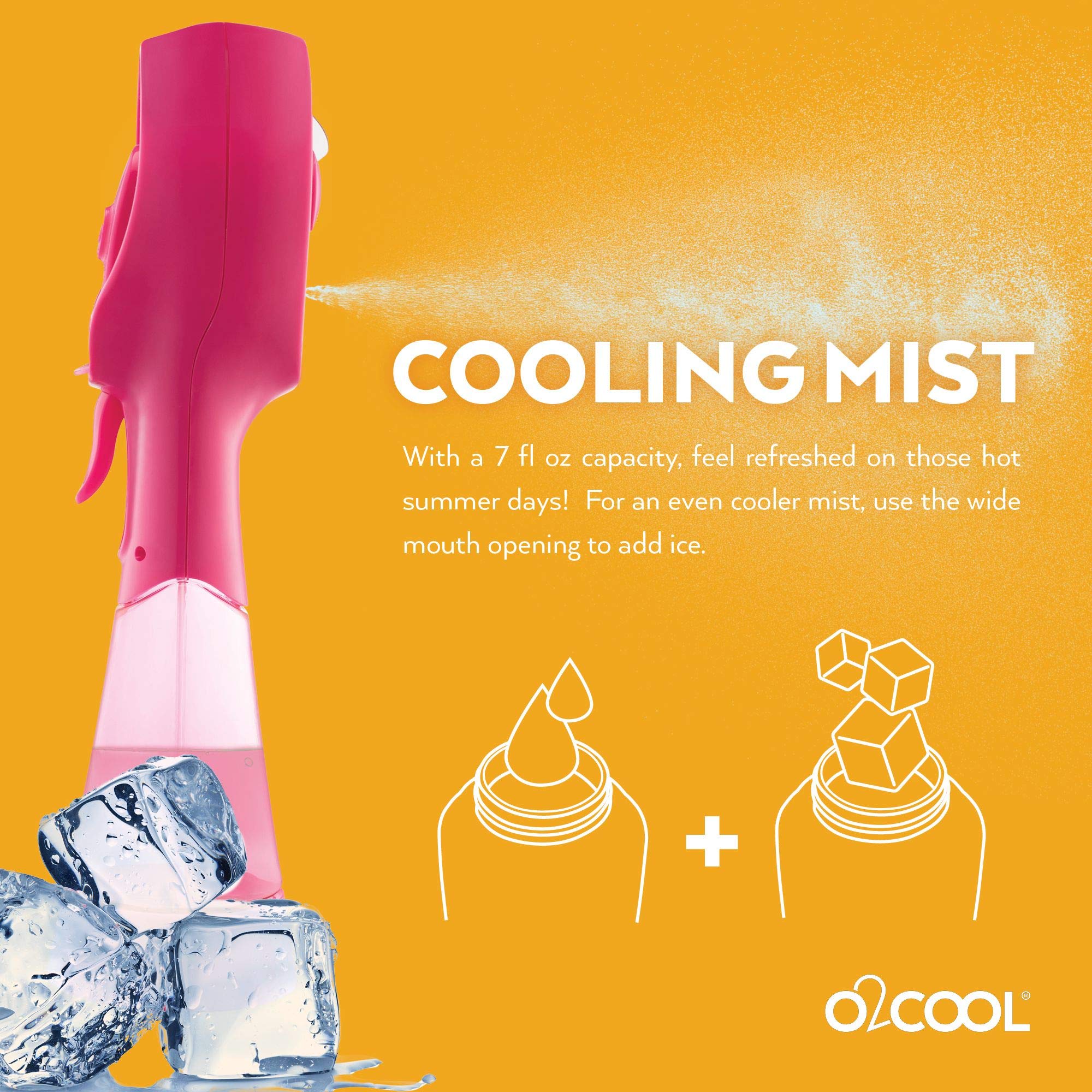 O2COOL Elite battery-powered fan Raspberry shows simple two-AA operation.