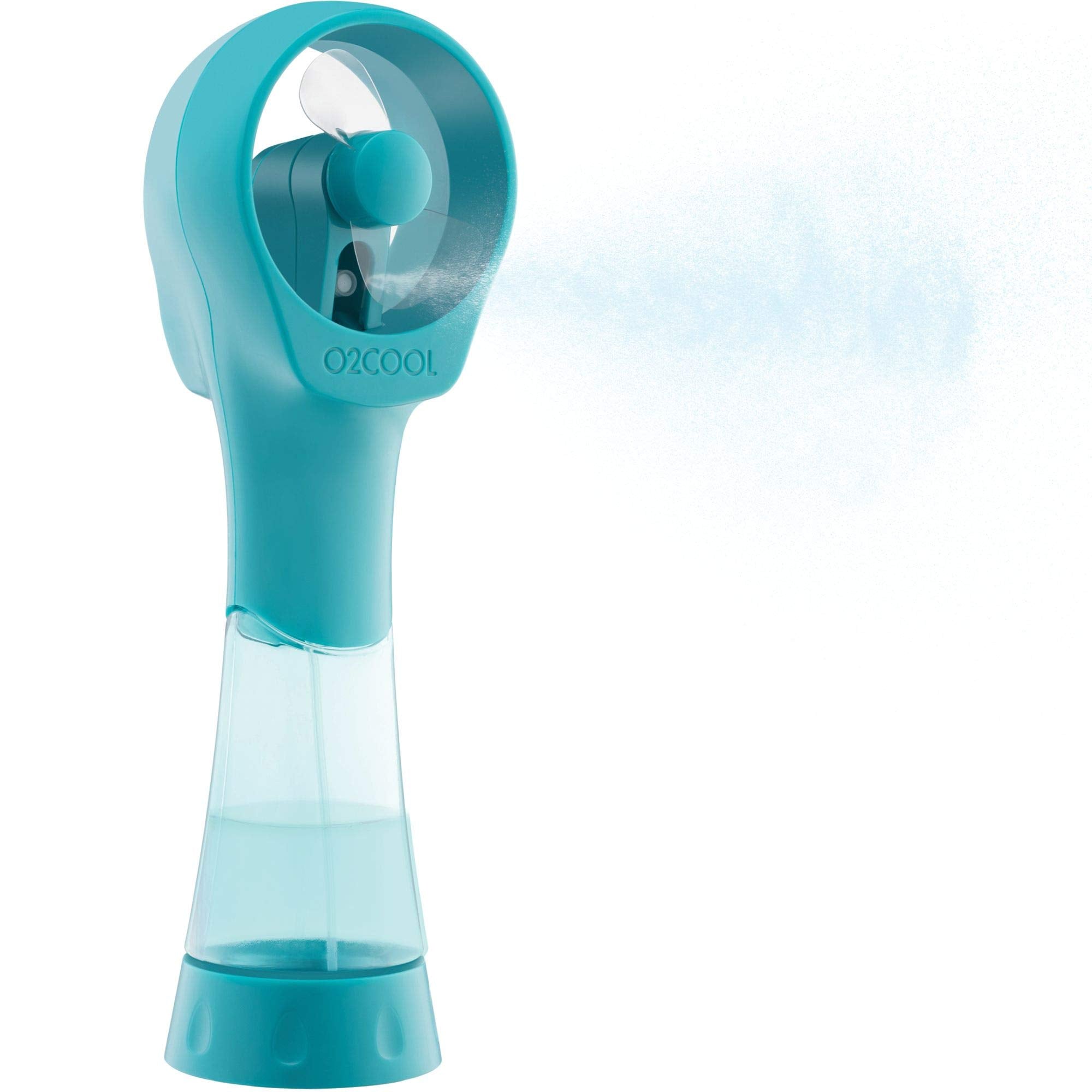 O2COOL Elite teal misting fan at a park or beach