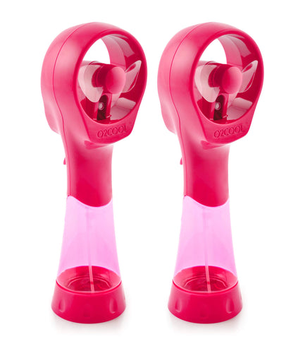 O2COOL Elite handheld misting fan Raspberry close-up for portable cooling on hot days.