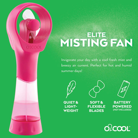 O2COOL Elite handheld misting fan Raspberry compact and travel-friendly design.