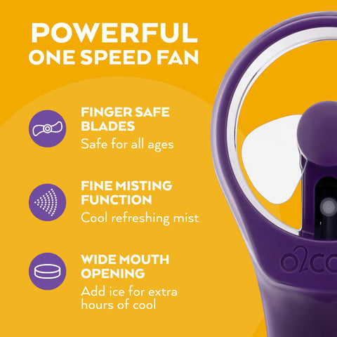 O2COOL Elite Misting Fan Purple battery compartment detail enables quick battery swap