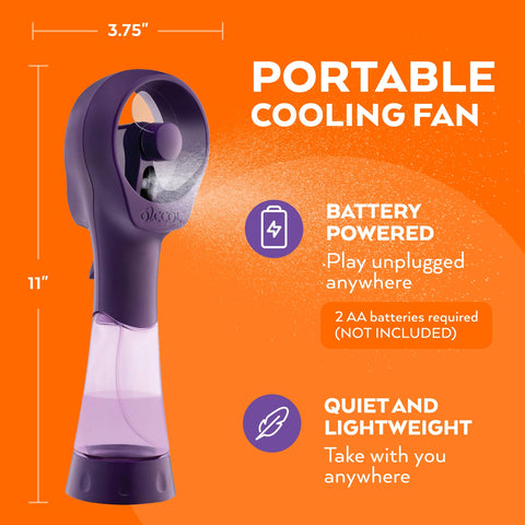O2COOL Elite Misting Fan Purple in-use at park providing cooling during outdoor activities