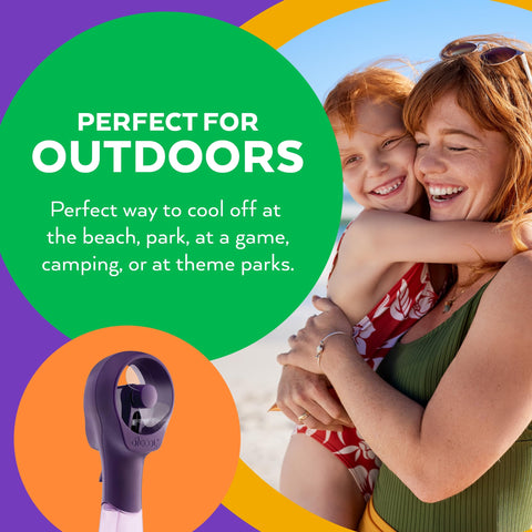 O2COOL Elite Misting Fan Purple packaging box showing compact design