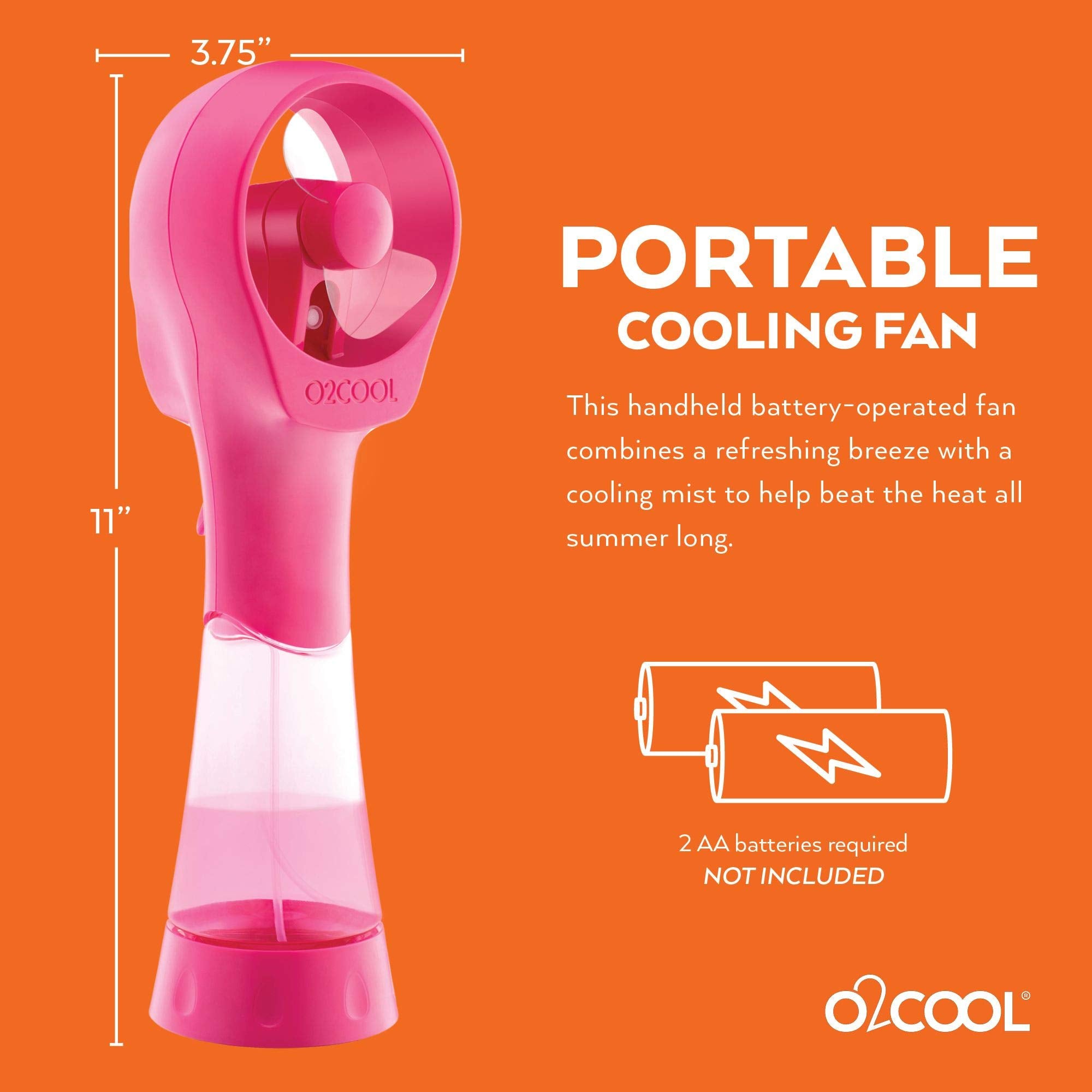 O2COOL Elite outdoor-use misting fan Raspberry ready for outdoor activities.